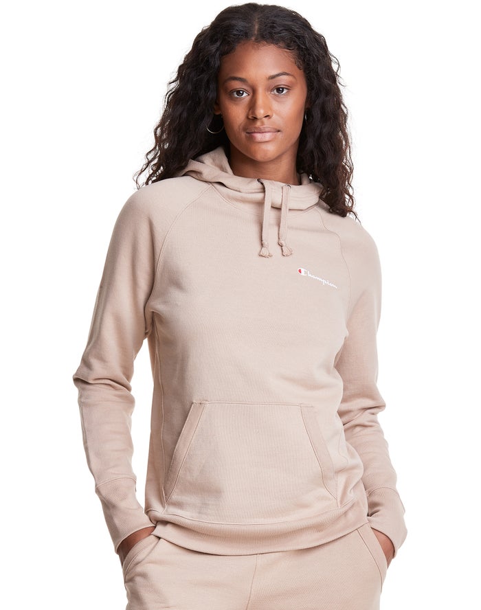 Champion Womens Hoodie NZ - Powerblend Script Logo Beige ( 4239-ATOPV )